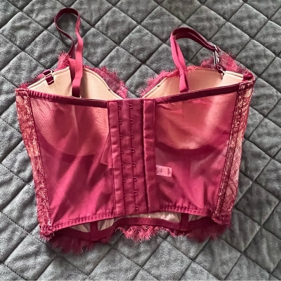 Victoria Secret Corset 32D Bustier Top Bra Dream Angels Crop Burgundy - Picture 4 of 9